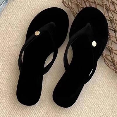 Бархатные шлепанцы женские летние для улицы новые с круглым носком повседневные универсальные ленивые сланцы на плоской подошве