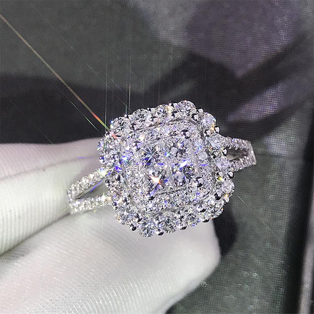 New Gorgeous Square Shape Women Ring Full Bling Iced Out Micro Pave Crystal Zircon Dazzling Bridal Ring Wedding Engage Ring