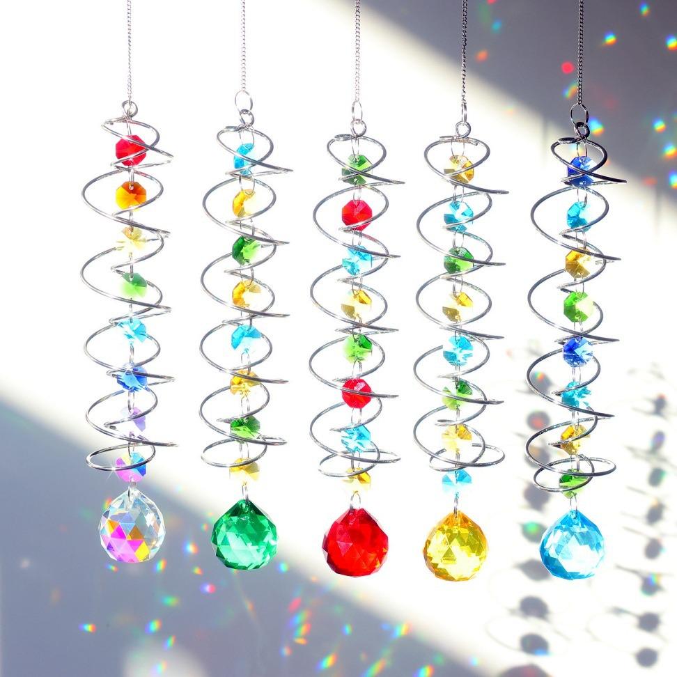 Cross-Border 3D Gazing Ball Spiral Wind Chime with Water Drop Love Crystal Sun Catcher Rainbow Decoration