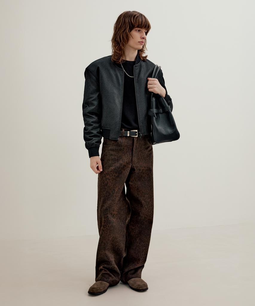LMOOD Fancy Leopard Wide Pants Brown