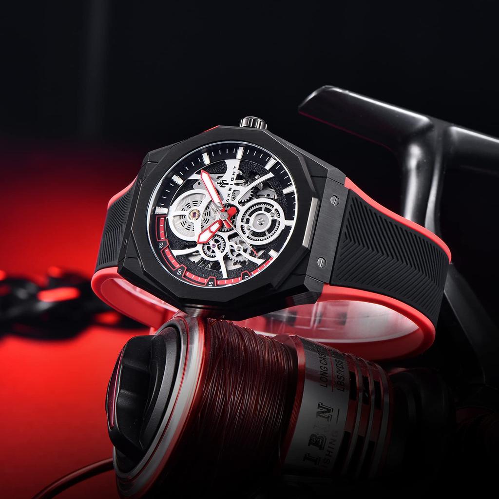 Механические часы Водонепроницаемые 100 м Автоматические часы Скелетон Крутые Стильные наручные часы Роскошные водонепроницаемые светящиеся часы AKNIGHT Мужские мужские