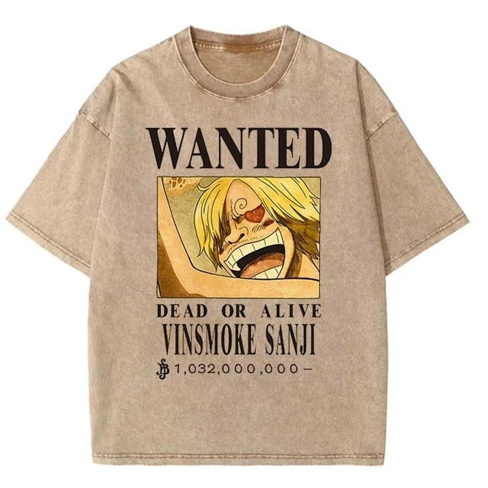 One Piece Tee Men Casual Oversized Washed Harajuku Tshirt Japanese Anime