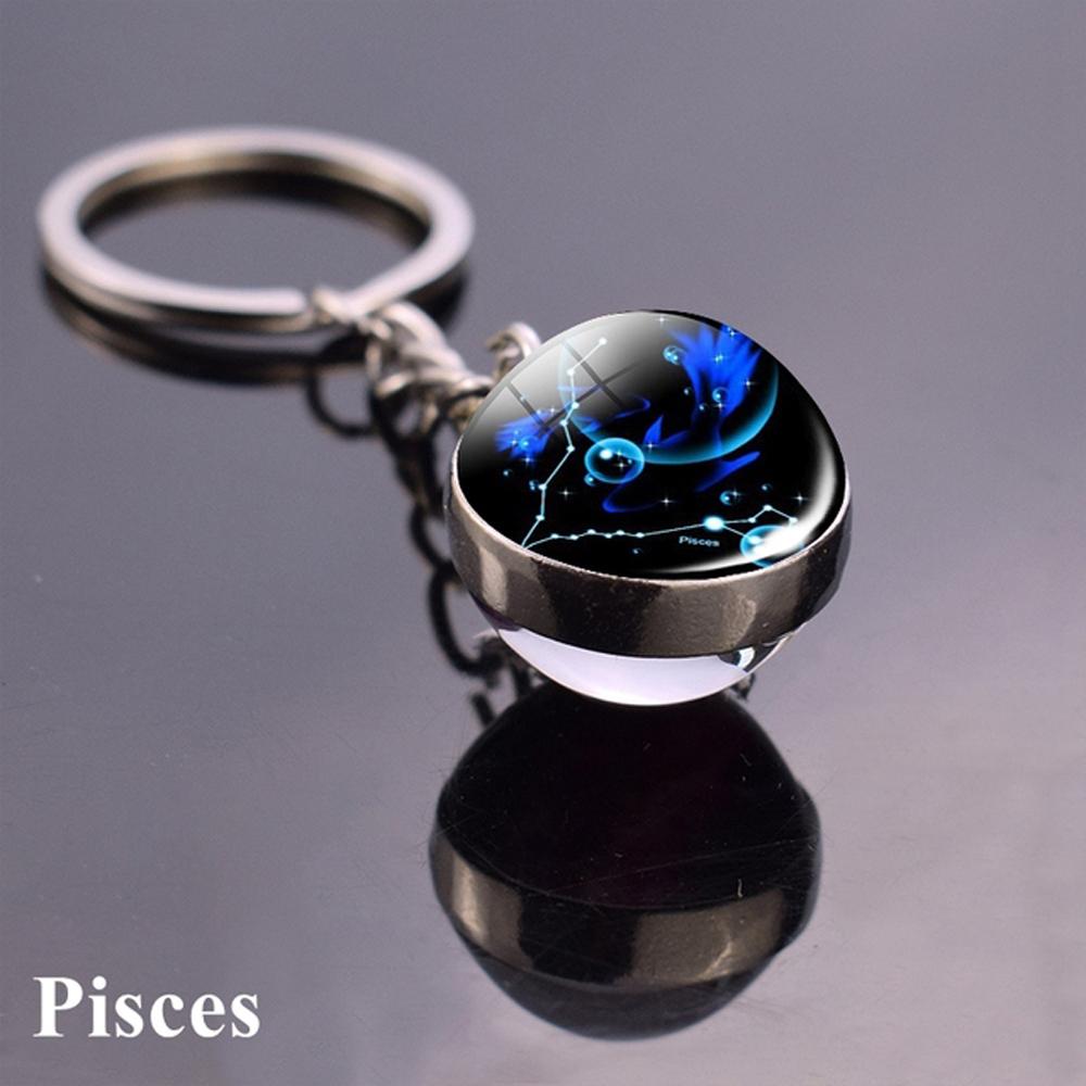 Men Women Libra Pendant Glass Ball Scorpio Leo Keychain 12 Constellation Key Rings Zodiac Keychain