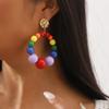 Exaggerated Bohemian Round Beads Earrings Drop Shape Plastic Candy Color Earrings for Ladies Girls Beach Travel Jewerly