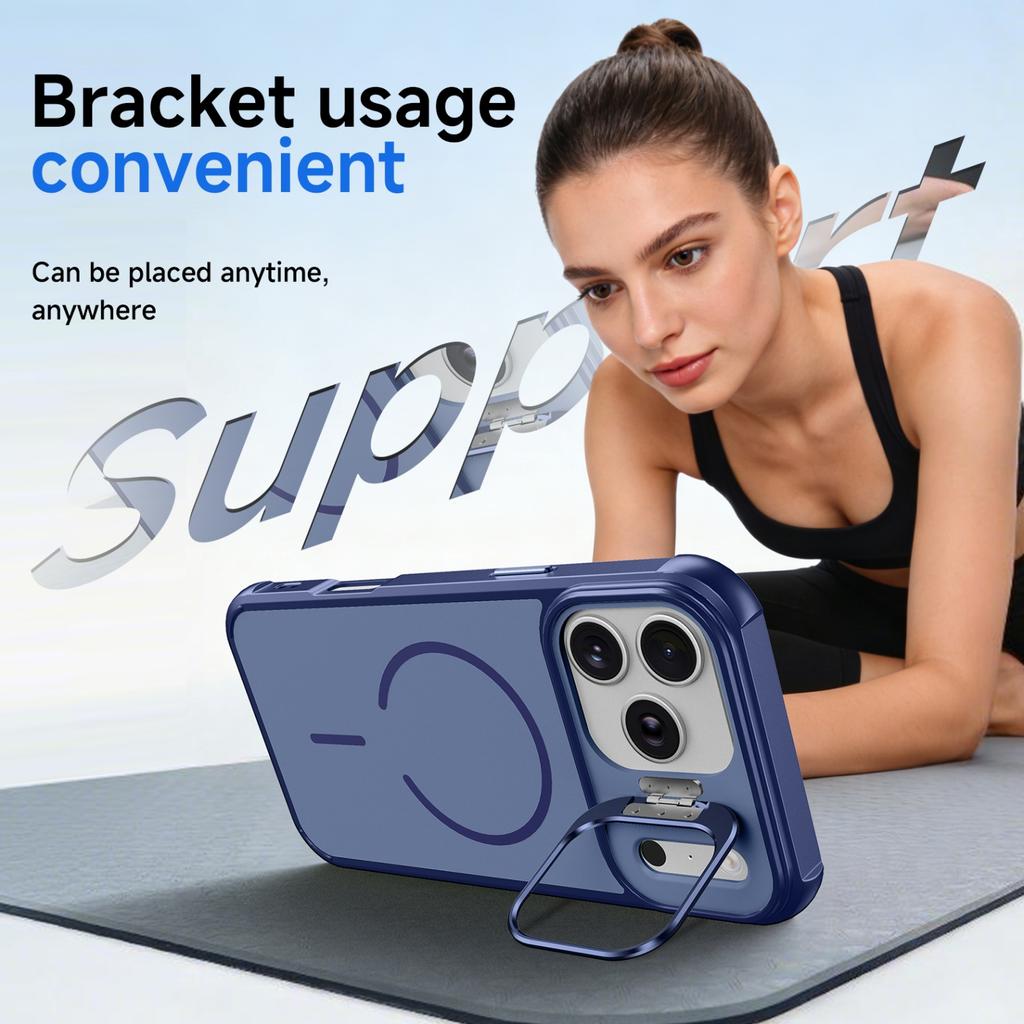 Shockproof Magnetic Phone Case with Camera Kickstand, Hybrid Protective Back for iPhone 18 Pro Max-Blue