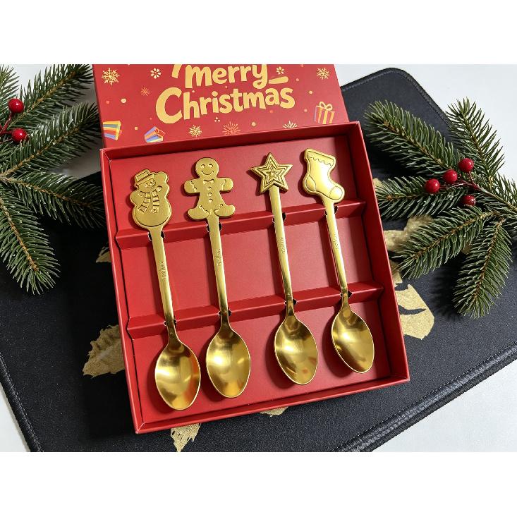 Christmas Gingerbread Man Gold Spoon Stainless Steel Coffee Tea Scoop Xmas Baking Tableware Gift Kitchen Dessert Spoon4