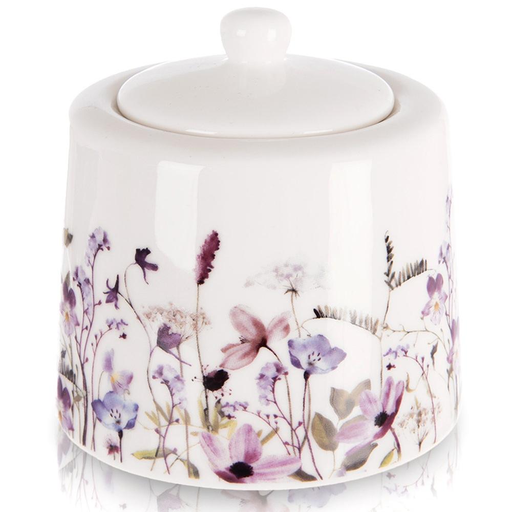 Cukierniczka Kwiaty Porcelanowa Cukiernica Pojemnik na Cukier z Pokrywką