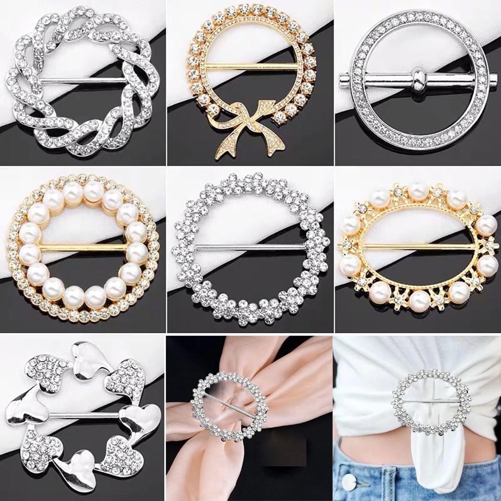 Pearl Brooches Crystal Shirt T-shirt Fixed Holder Jewelry Accessories Shawl Scarf Clip  Women Lady