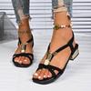 Богемные металлические сандалии на ремешках-крест с цветочным декором Женские 2025 Летние сандалии на среднем каблуке Модные слипоны Пляжная обувь Женская