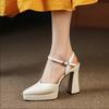 Fashion Women's High Heel Sandals Pointed Toe One-line Buckle Square Heel Shoes Women Dress Cover Toe French Elegant Sandalias De Mujer
