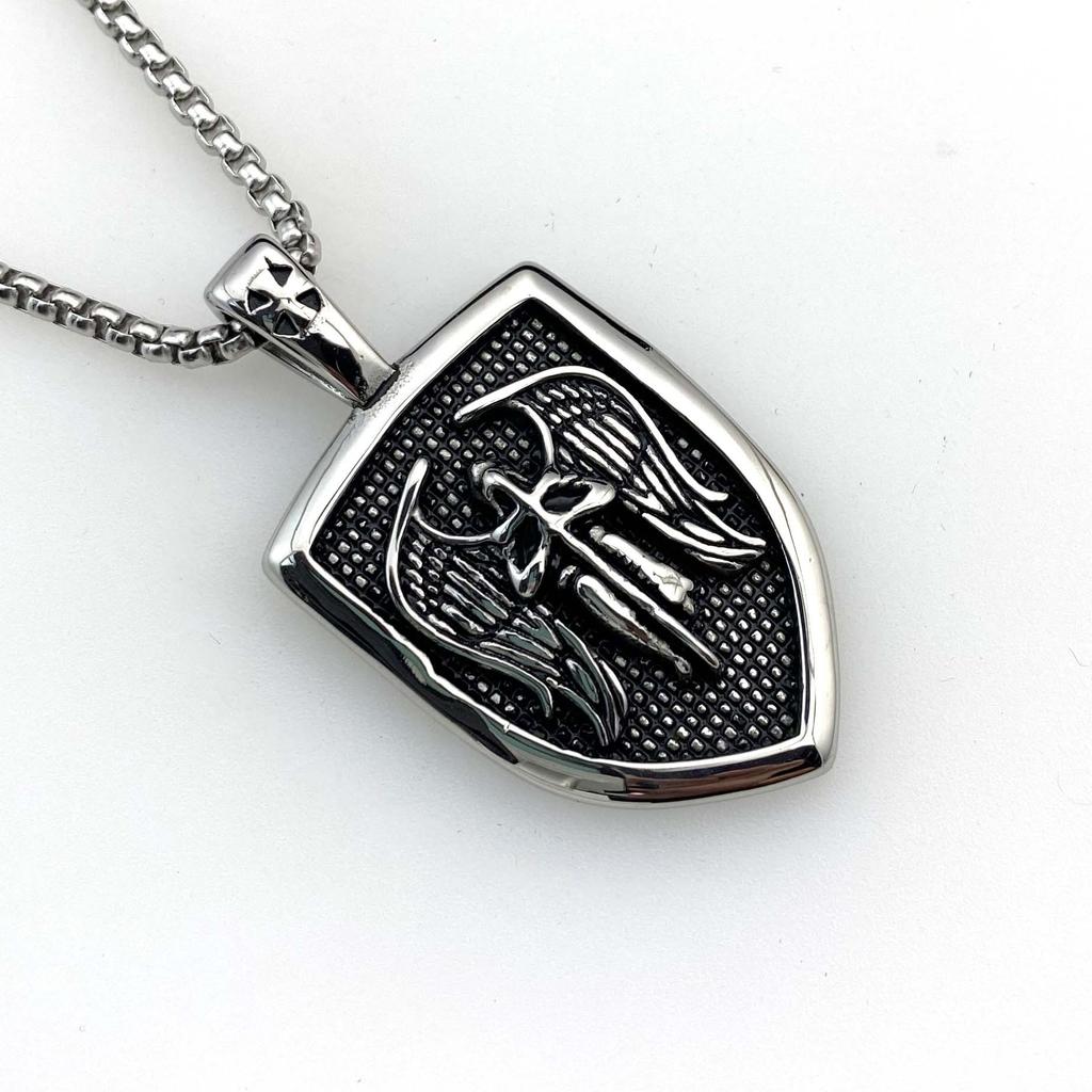 Ретро мужская титановая стальная цепочка, властная стальная подвеска, крылья ангела, щит, нержавеющая сталь, подвеска, цепочка для свитера