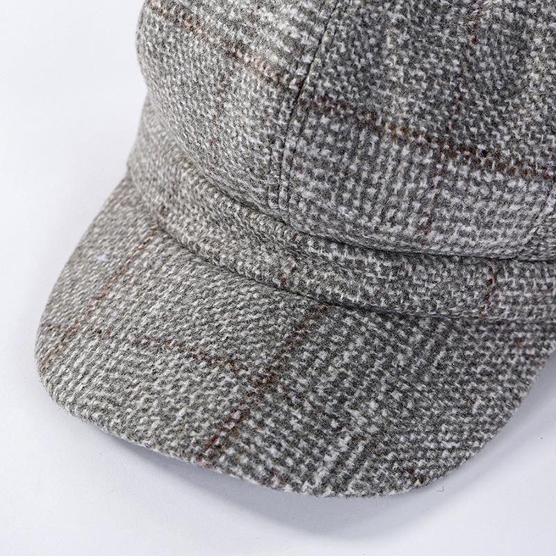 Художественная ретро-досуговая утолщенная шляпа с утиным языком, женская корейская клетчатая восьмиугольная шляпа, повседневная шляпа художника