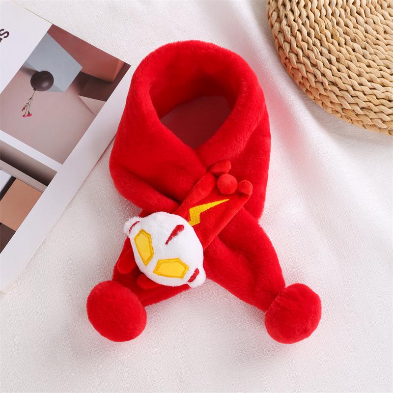 Red Plush Children's Scarf: Faux Rabbit Fur Neck Warmer for Autumn and Winter