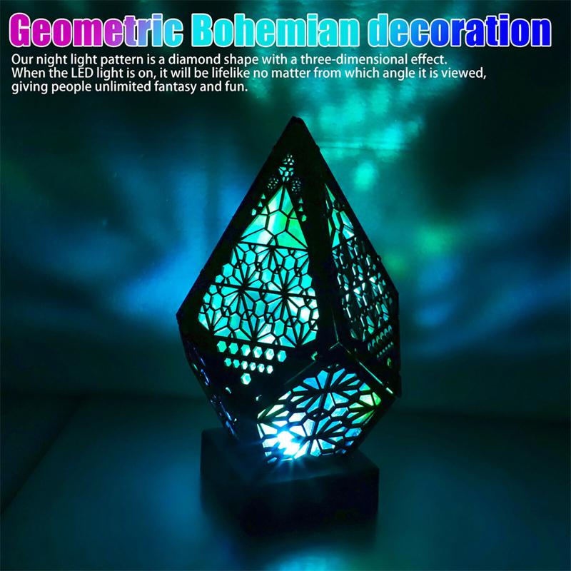 Wooden Led Projection Lamp Colorful Diamond Multipurpose Polar Star Floor Lamp Night Light Bohemian