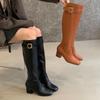 Осень-зима 2025 новый продукт металлическая фурнитура европейский и американский нишевый темперамент британский стиль нежный ретро высокие сапоги