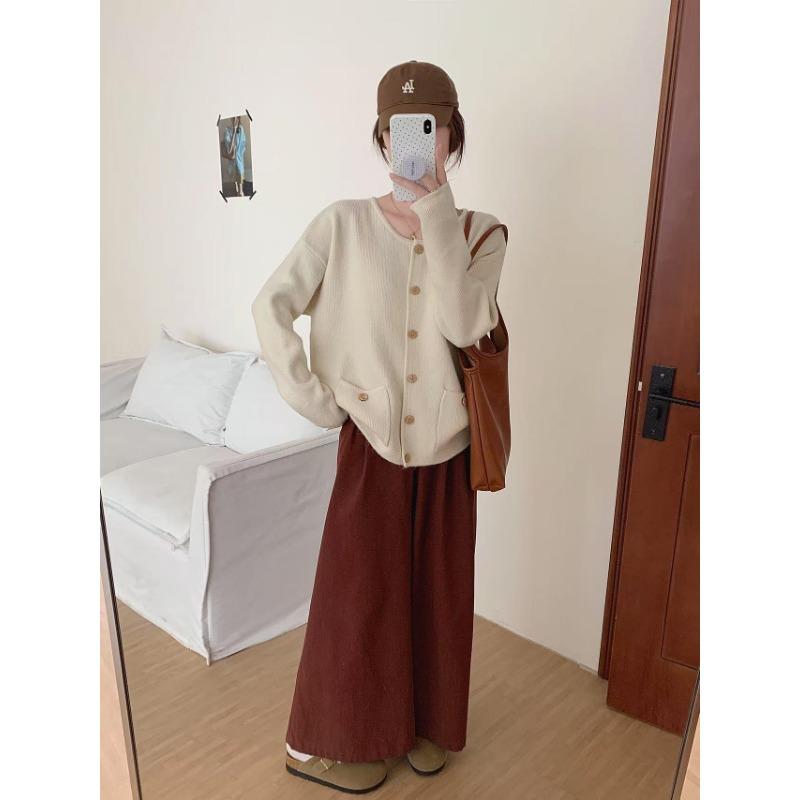 Осенне-зимний новый кардиган крупной вязки на пуговицах с круглым вырезом, женский свободный тонкий универсальный свитер, женское пальто