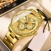 Роскошные мужские часы с драконом, золотые рельефные часы, деловые трехглазые драконы, светящиеся водонепроницаемые кварцевые часы