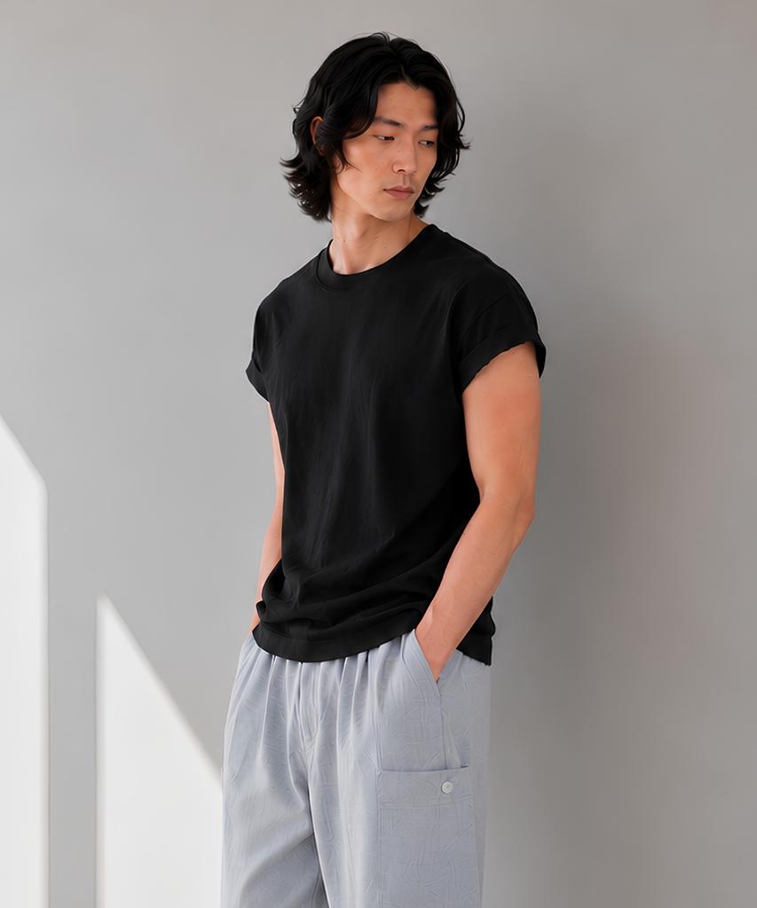 CUSTOMUS Men'S Aerocool Drop Shoulder Cap Sleeve Short Sleeve T-Shirt Cxs26Mkrt602 Bla