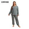 Women's Plus Size Pajamas Autumn and Winter Solid Colour Long-sleeved Homewear Suit