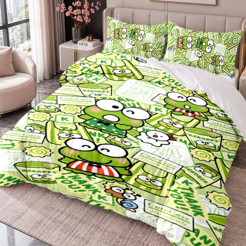 Keroppi 3Pcs Bedding Set Duvet Cover With Two Pillowcases For Bedroom Home Decoration