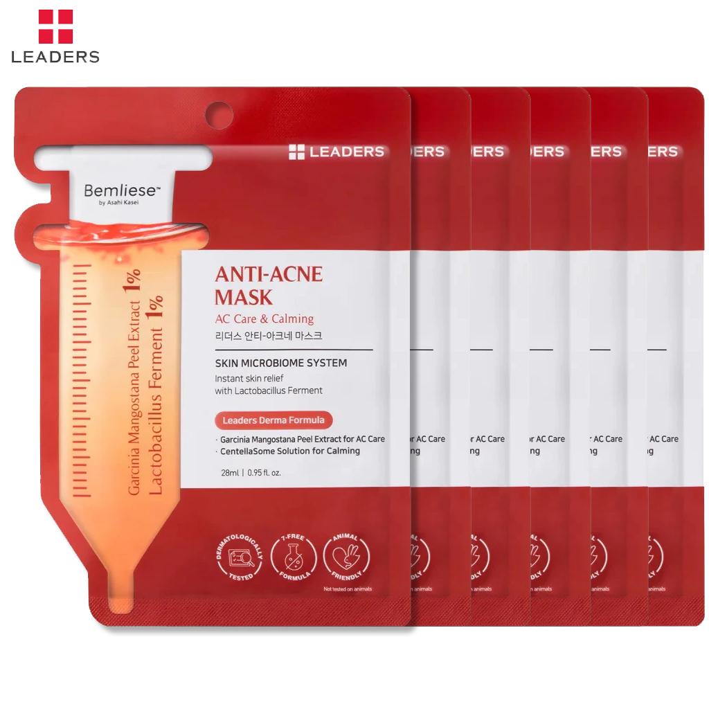 LEADERS Набор масок для лица (Отшелушивающее действие, против прыщей, антиоксидантное, осветление, регенерация, увлажняющий барьер) 28 г. x 6 шт. - корейский уход за кожей