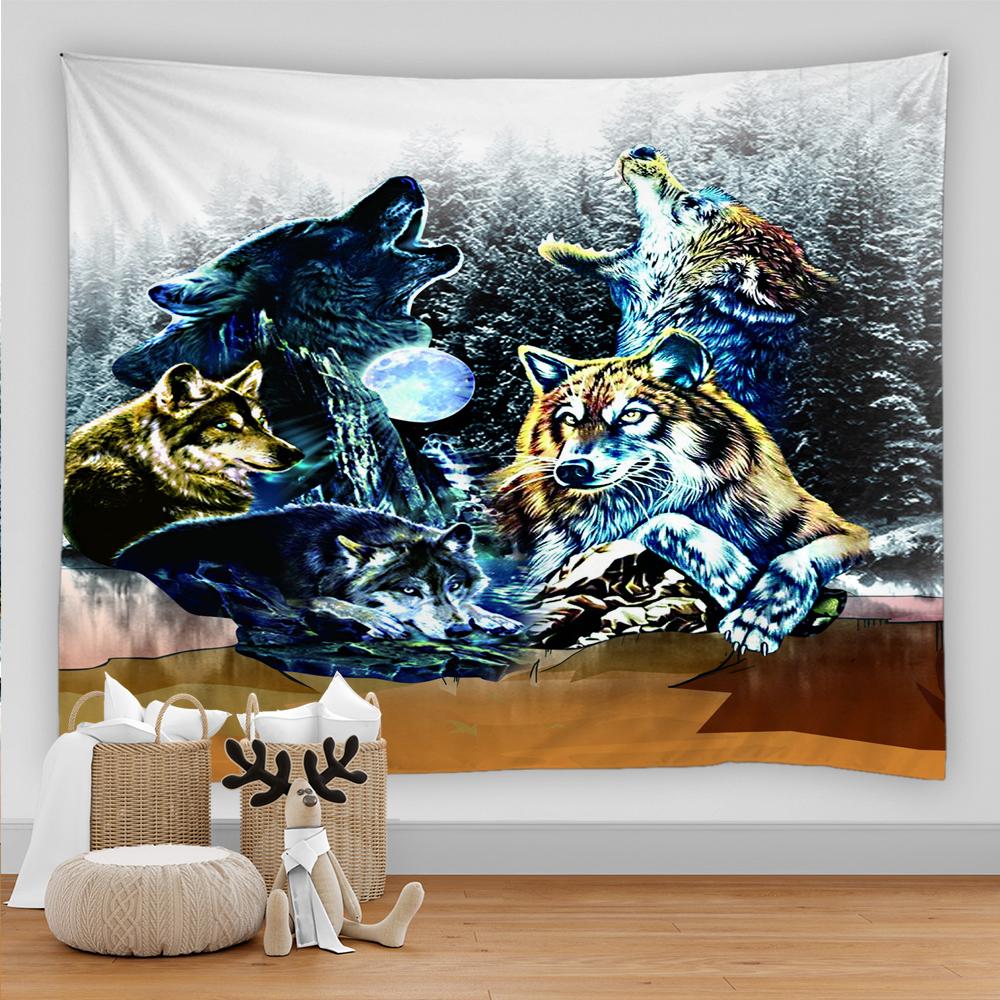 Гобелен с изображением волка, фон, психоделический настенный гобелен в этническом стиле для дома, гостиной, спальни, художественное украшение, пляжная подушка, гобелен
