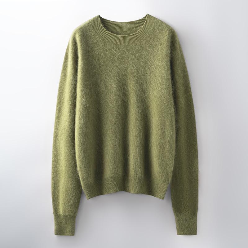 Cozy Autumn/Winter Women's Wool-Blend Brushed Round Neck Long Sleeve Sweater