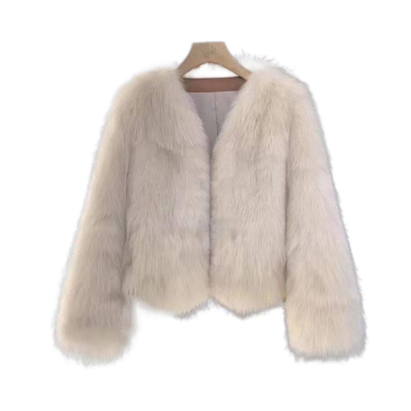 Несезонное женское короткое пальто из искусственного лисьего меха 2025: Осенне-зимний корейский стиль, толстый топ с завязками.