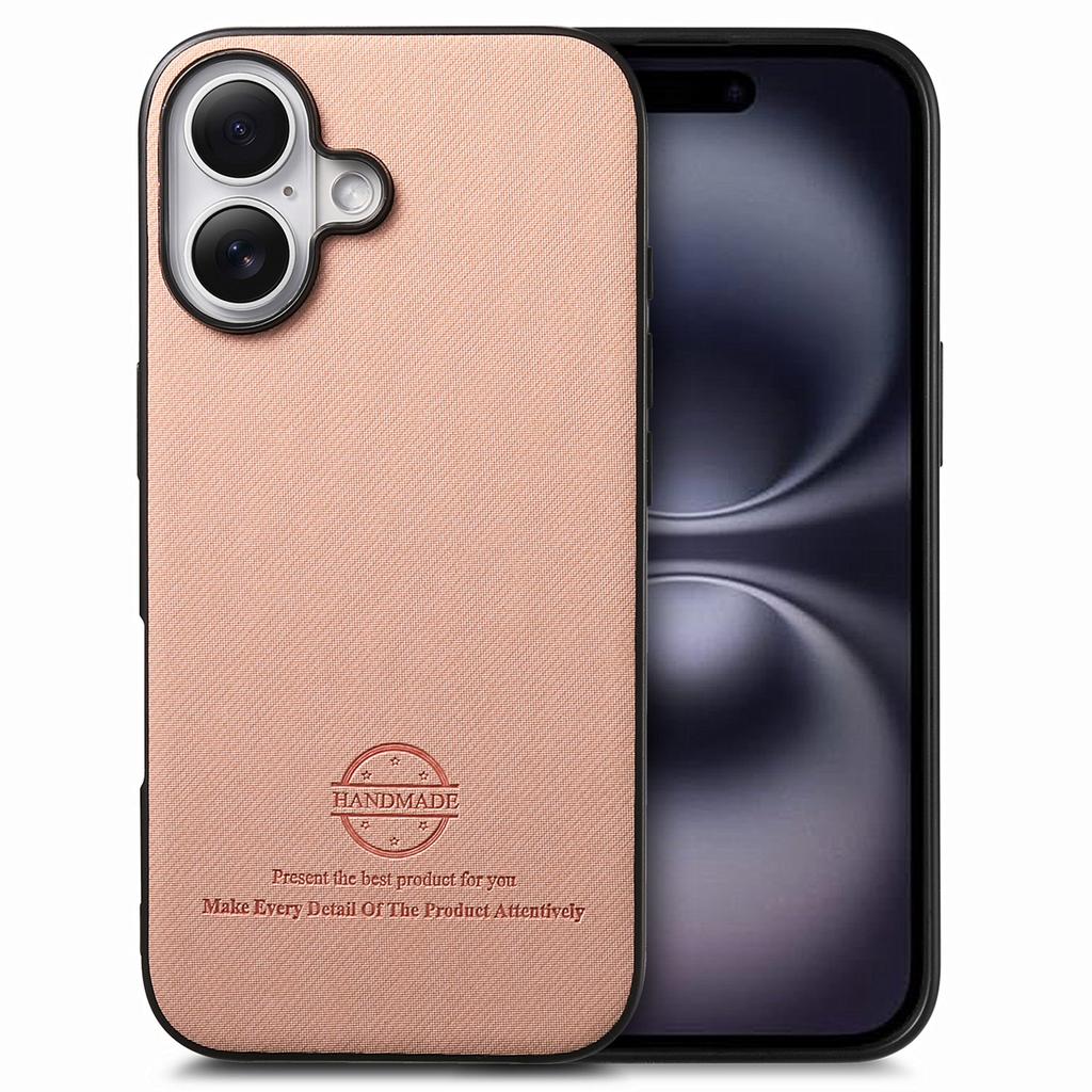 For iPhone 16 Case Cloth Texture Leather+PC+TPU Anti-Drop Phone Cover - Blue