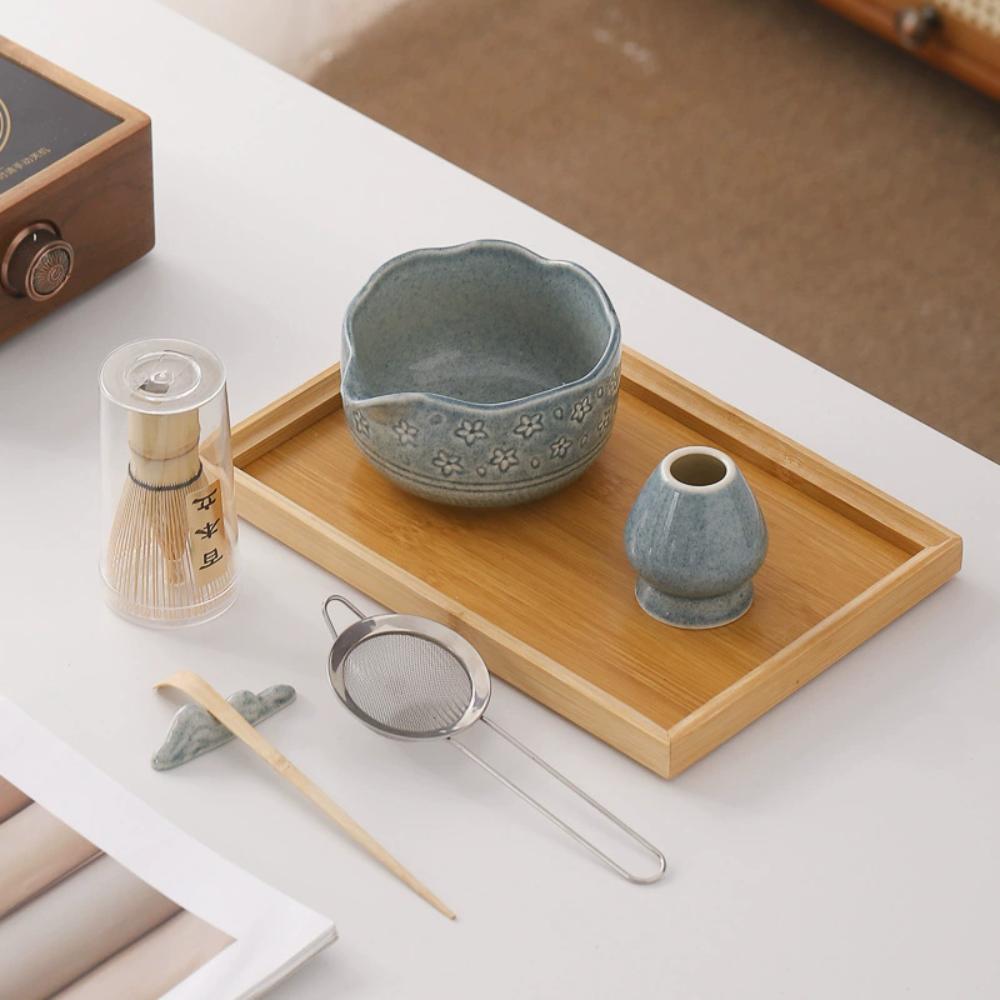 Набор из 6 керамических чаш для матча, бамбуковая ложка для чая, традиционный набор для матча для любителей чая, подарки