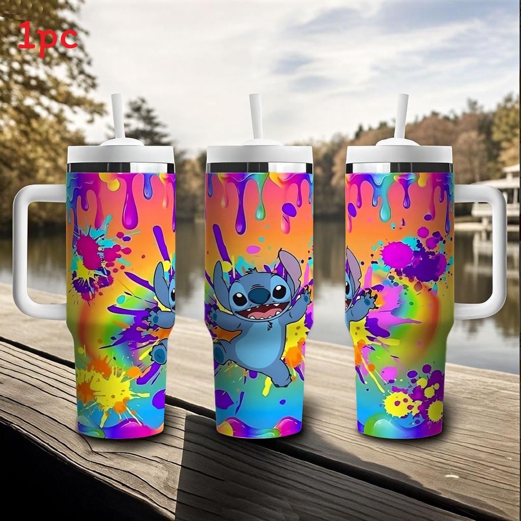 Изолированная дорожная кружка Stitch объемом 40 унций с ручкой для использования в автомобиле и в качестве подарка