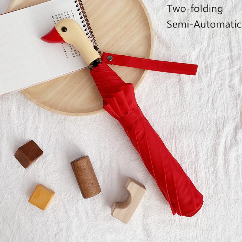 Милый зонт с деревянной ручкой в виде утки, складной, автоматический, с защитой от УФ-лучей, ветрозащитный, с черным покрытием, женский, портативный, солнцезащитный зонт, Академия зонтов