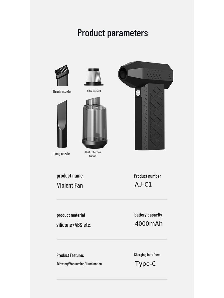 Ручной беспроводной мини-турбовентилятор и вакуумный пылесос для кемпинга в одном