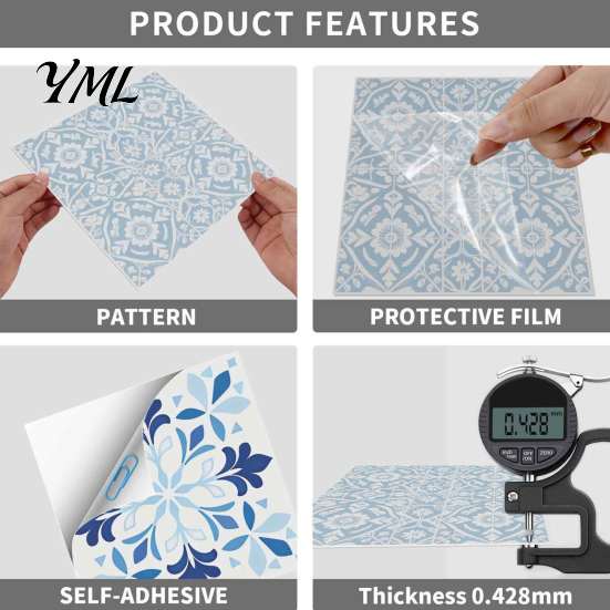 Easy Clean Wall Covering 24Pcs Peel And Stick Backsplash Tile, Retro Blue PVC Kitchen Backsplash, Decorative Tile Patterns Stickers, Waterproof