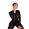 Hirigin Animal Instinct Mesh Bodystocking Leopard See Through Velour Long Sleeve Rompers Womens