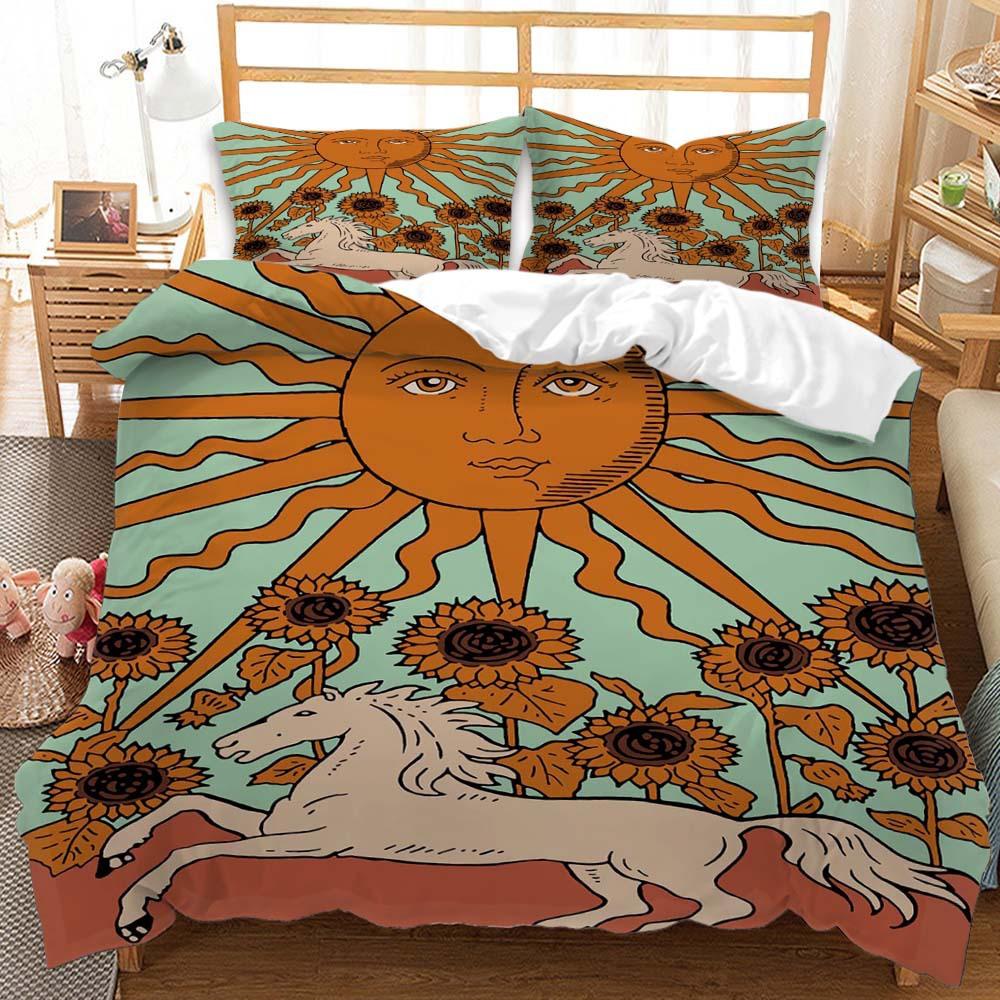 Quilt Cover Three-Piece Sun And Moon Simple Wind Bedding Digital Printing Kit