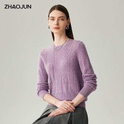 Женский толстый свитер Zhaojun из 100% кашемира, кабельной вязки, с круглым вырезом