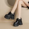 12Cm Inner Height Increase Round Head Leather Lace-up Single Shoes Women's Spring and Autumn Waterproof Table Thick Sole Hate Sky High Muffin High He