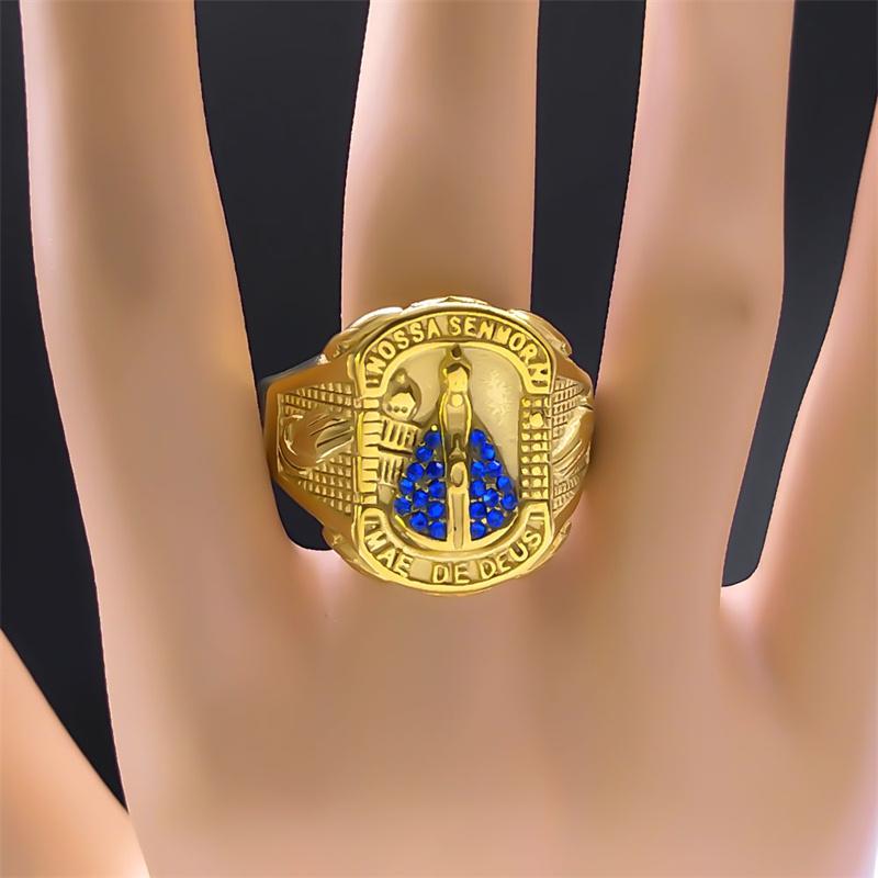 Кристалл Богоматери Апаресиды Бразилия Nossa Senhora Кольцо Мужское Нержавеющая Сталь Кольца Девы Марии Ювелирные Изделия Подарок Бойфренду RRR514S05