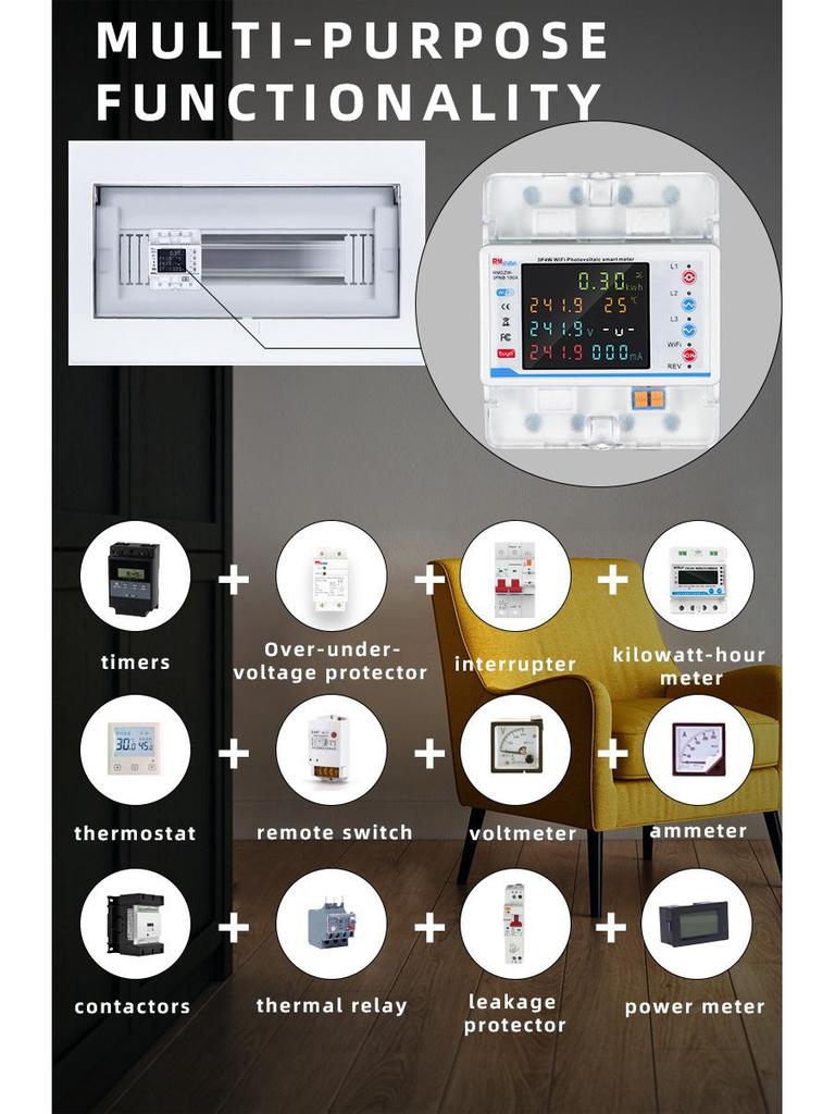 Умный трехфазный WiFi автоматический выключатель Tuya с 4P, цветным экраном, удаленным мобильным управлением и защитой от утечки