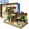 Creative Retro Train Coffee Shop Mini Size Building Blocks City Street View Train Coffee House Bricks Toys Gifts For Children NO BOX