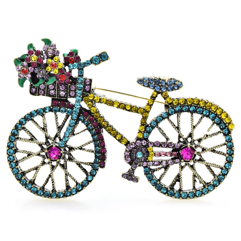 Wuli&baby Shining Bicycle Brooches For Women Unisex 2- Beautiful Taking Flowers Bike Brooch Pins Gifts