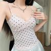 #Летний новый сладкий и пряный стиль жаккардовый принт топ-майка на бретельках женский узкий цельный с подкладкой на груди универсальный топ