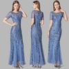Women's Sense of Long Dresses Sleeveless V-neck Embroidery Fishtail Bridesmaid Evening Dresses Women's Dresses Multi-color Big Yards Long-sleeved