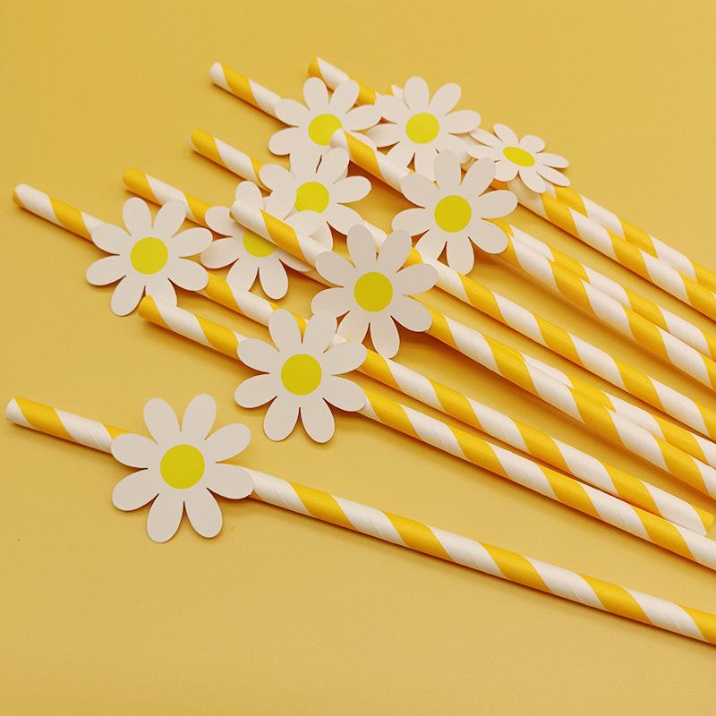 Creative Pink Daisy Party Straws with Decorative Card