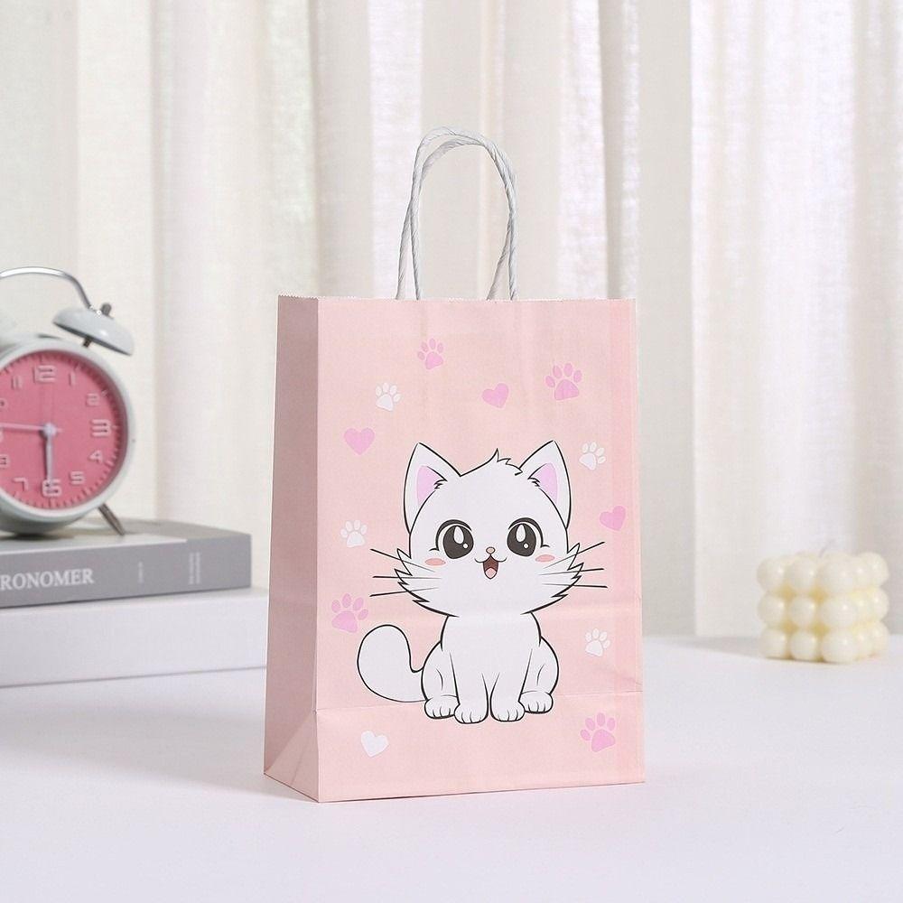 12 шт. Новые милые пакеты для вечеринки с рисунком кошек 21x15 см Утолщенный мешок для угощений с котенком с ручкой Пакет для конфет и подарков для детского душа