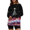Женская мода Повседневный Рождественский принт Круглый вырез Однотонный Топ с длинным рукавом