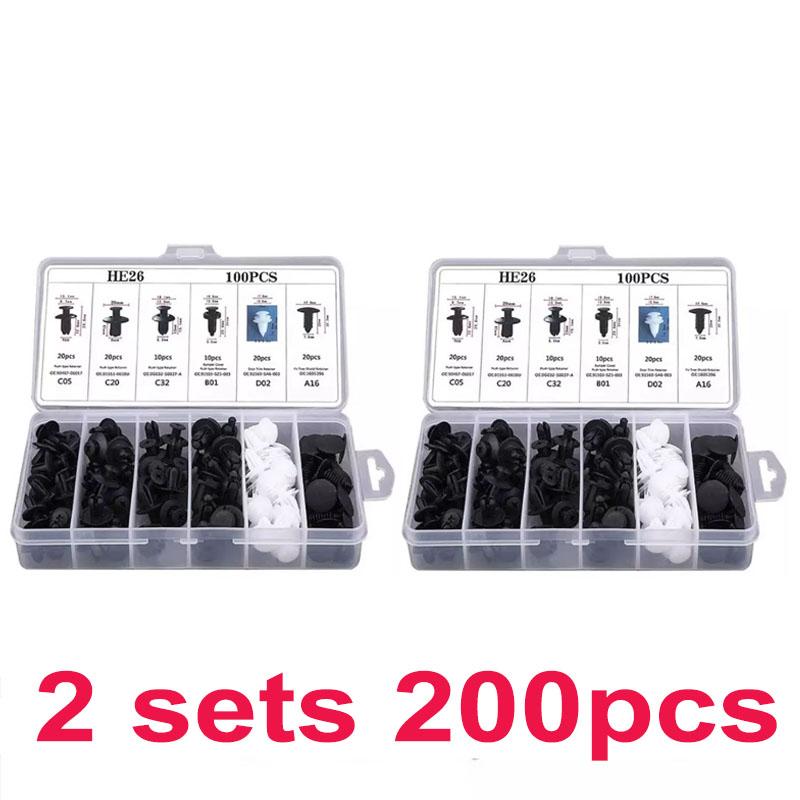 Auto Fastener Clip Mixed Kit 100pcs Set Car Body Push Retainer Pin Rivet Bumper Door Trim Panel Fastener Fender Rivet Clips Car