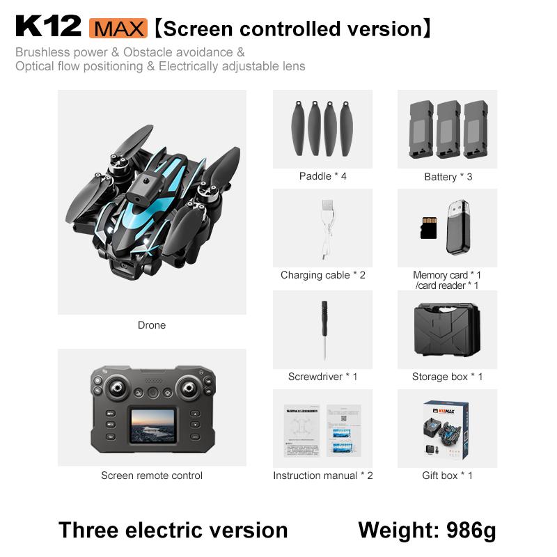 K12 Max Screen Controlled Version 4K HD Camera Brushless Motor Drone Obstacle Avoidance Foldable Quadcopter Dron RC Toy Gift