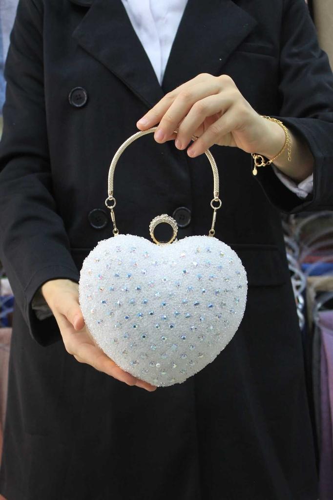 Women's Stylish and Useful Evening Dress Bag Women's Heart Stoned Saxe Blue Evening Dress Bag